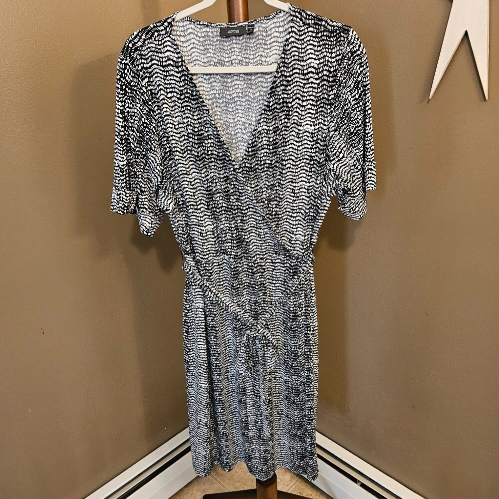 Apt 9, Plus size 1X, black and white faux wrap dress
